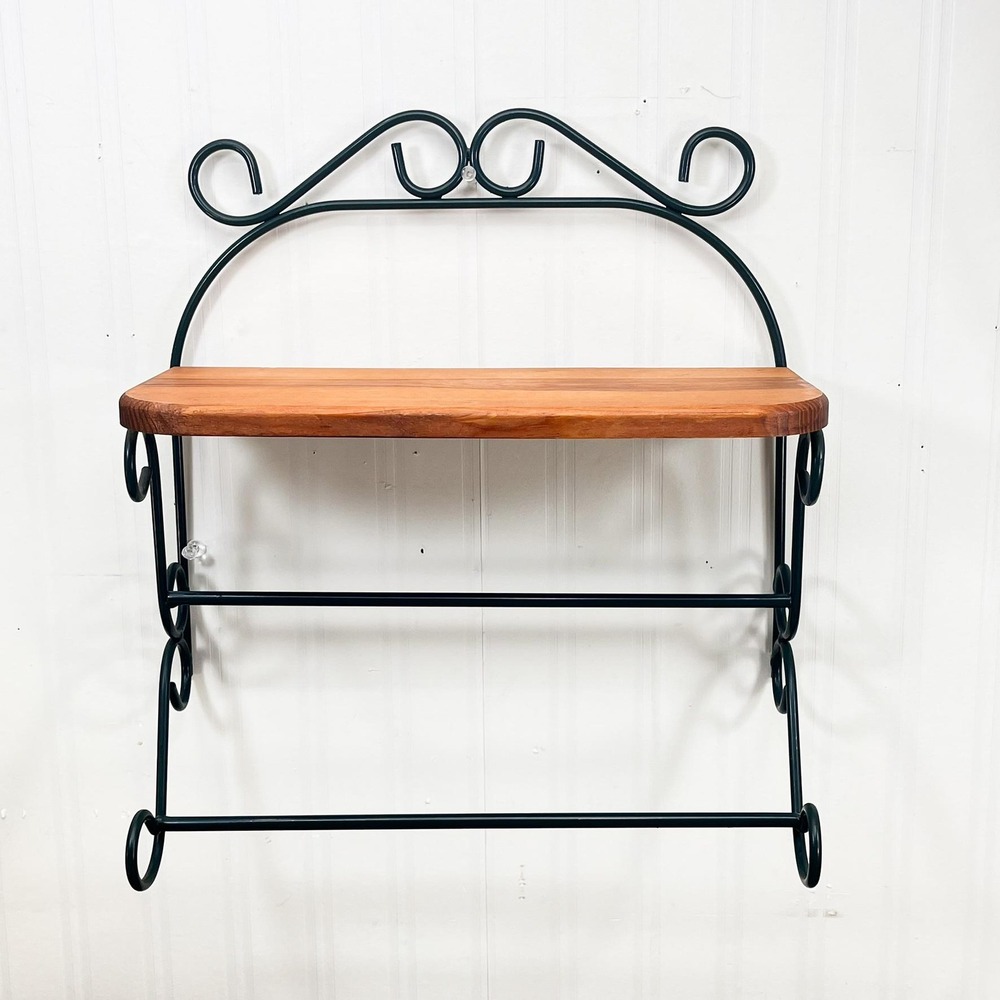 Vintage Bathroom Shelf with Towel Bar: Hunter Green Kitchen Shelf